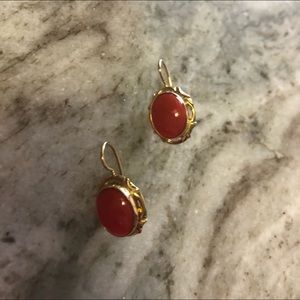 18 karat gold Coral lever back earrings